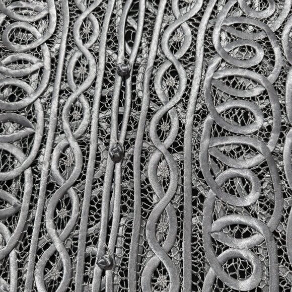 Satin Embroidered Over Mesh Jacket & Lined Sleeveless blouse. Large Silver - Picture 5 of 13